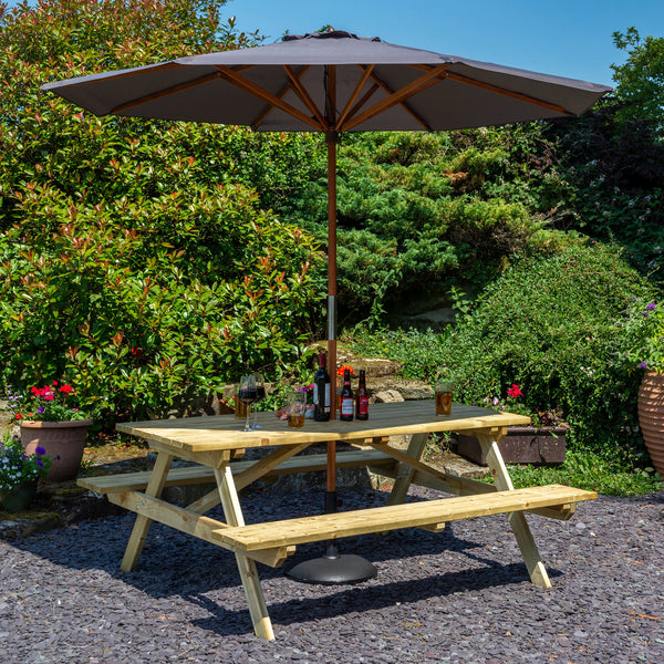 Rowlinson 6ft Picnic Table with Grey Parasol & Base (NEW)