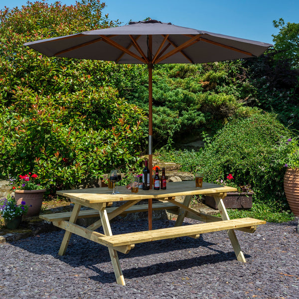 Rowlinson 6ft Picnic Table With Grey Parasol (NEW)