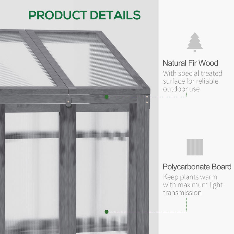 Outsunny Wooden Greenhouse, Cold Frame Grow House with Polycarbonate Semi Transparent Glazing, Openable Lid for Plants, 70 x 50 x 120cm, Grey