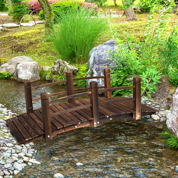 Outsunny Wooden Garden Bridge Lawn DÃ©cor Stained Finish Arc Outdoor Pond Walkway w/ Railings