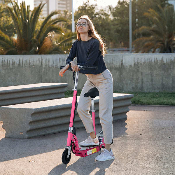 12V Teens Foldable E-Scooter, 120W w/Brake Kickstand-Pink