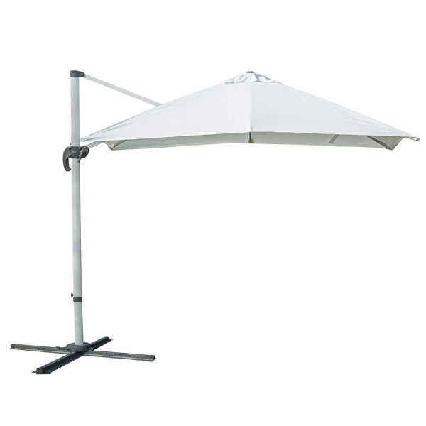 Outsunny 3m Cantilever Roma Parasol Aluminium Frame 360 Rotation Hanging Parasol with/ Cross Base White