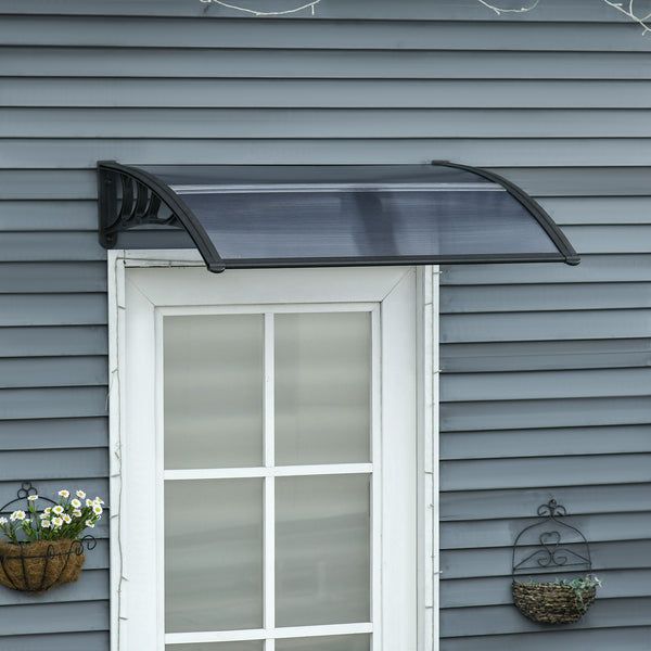 Outsunny Door Canopy Awning Outdoor Window Rain Shelter Cover for Front/Back Door Porch Black 100 x 80cm