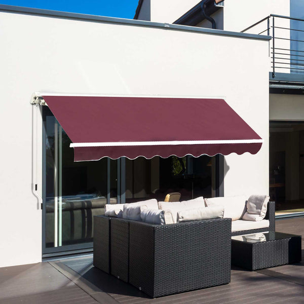 Outsunny Garden Patio Manual Retractable Awning Canopy Sun Shade Shelter, 3x2.5 m-Red
