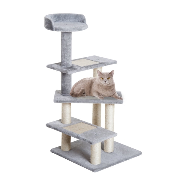 PawHut Cat Tree Kitten Scratch Scratching Scratcher Sisal Post Climbing Tower Activity Centre Grey