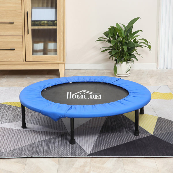 Soozier Î¦100cm Foldable Mini Fitness Trampoline Home Gym Yoga Exercise Rebounder Indoor Outdoor Jumper w/ Safety Pad, Blue and Black