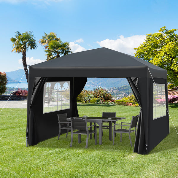 Outsunny 3x3m Pop up Gazebo Marquee-Black Water Resistant Wedding Camping Party Tent+ Free Carry Bag-Black