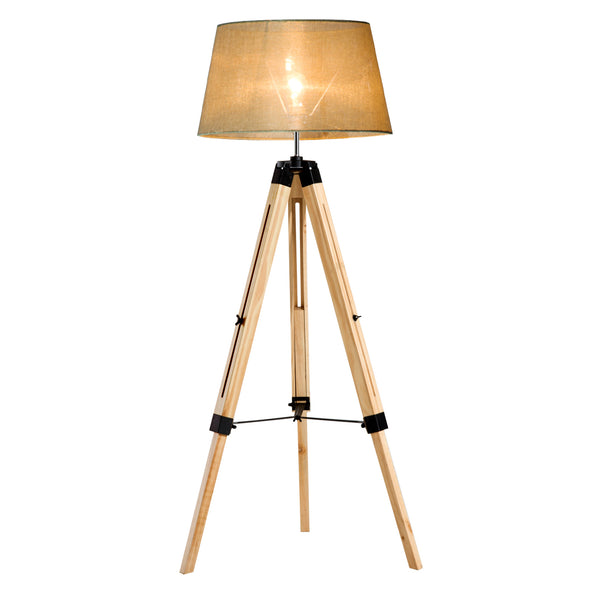 HOMCOM Tripod Floor Lamp Wooden Adjustable Modern Illumination Design E27 Bulb Compatible (Cream Shade) 99-143H
