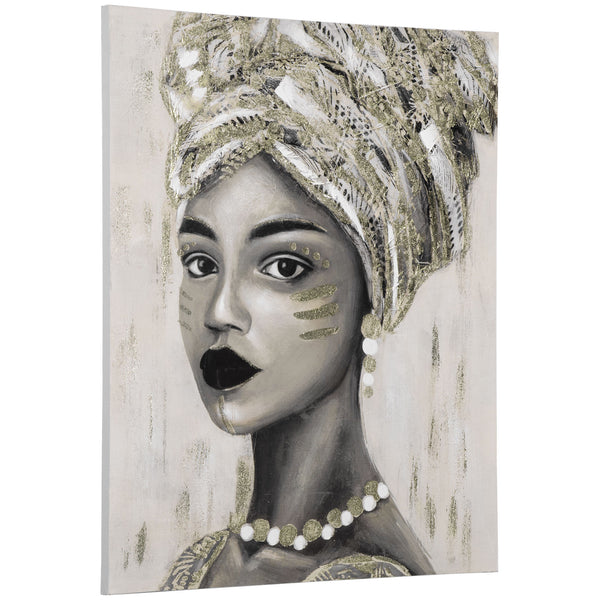 HOMCOM Hand-Painted Canvas Wall Art Gold African Woman, Wall Pictures for Living Room Bedroom Decor, 100 x 80 cm