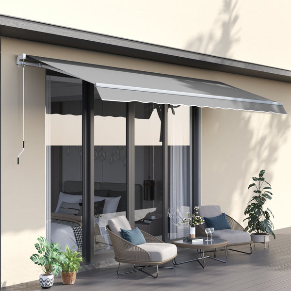 Outsunny 4x2.5m Retractable Manual Awning Window Door Sun Shade Canopy with Fittings and Crank Handle Light Grey