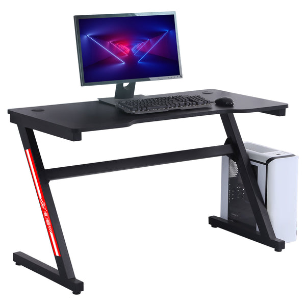 HOMCOM 1.2m Gaming Desk Z-Shaped Racing Style Home Office Computer Table with 2 Cable Managements for E-sport Study Workstation Black