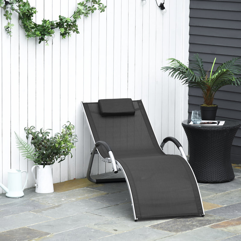 Outsunny Ergonomic Lounger Chair Portable Armchair with Removable Headrest Pillow for Garden Patio Outside All Aluminium Frame Black