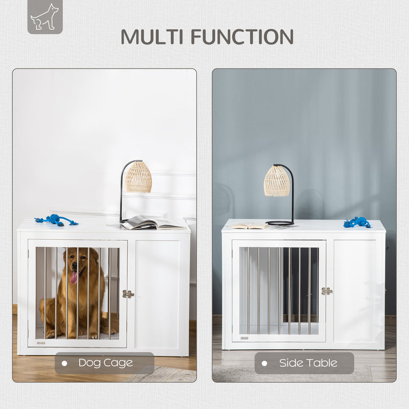 PawHut Furniture Style Dog Crate, End Table Pet Cage Kennel, Indoor Decorative Dog House, with Double Doors, Locks, for Medium & Large Dogs, White