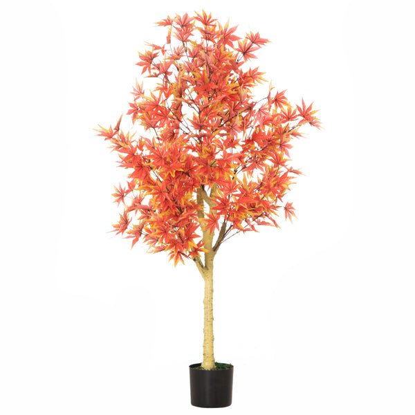 HOMCOM Artificial Realistic Red Maple Tree Faux Decorative Plant in Nursery Pot for Indoor Outdoor DÃ©cor, 135cm
