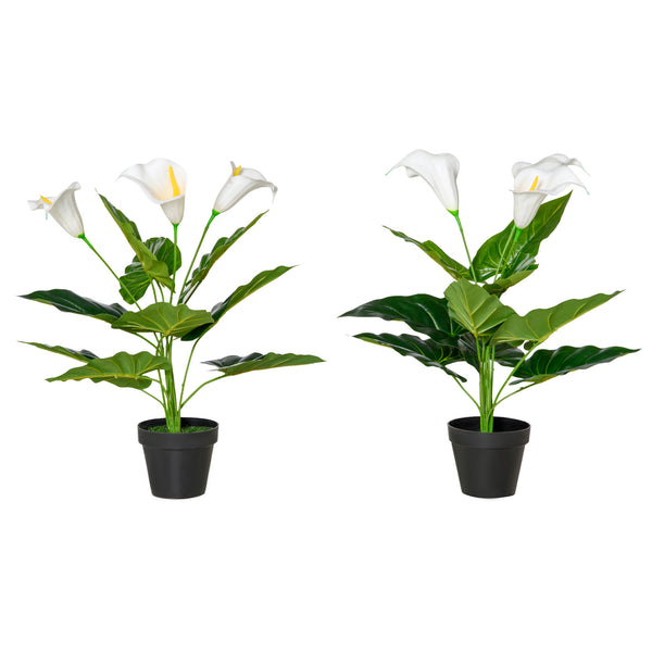 HOMCOM Set of 2 Artificial Realistic Calla Lily Flower, Faux Decorative Plant in Nursery Pot for Indoor Outdoor DÃ©cor, 55cm