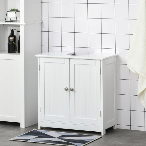 kleankin 60x60cm Under-Sink Storage Cabinet w/ Adjustable Shelf Handles Drain Hole Bathroom Cabinet Space Saver Organizer White