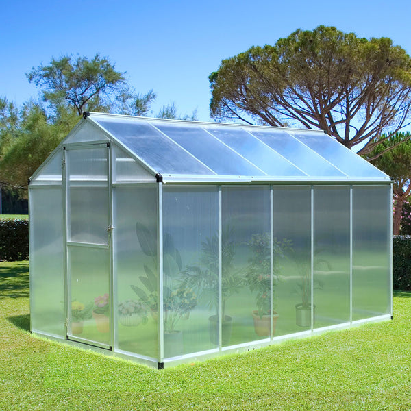 Outsunny 6x10ft Clear Polycarbonate Greenhouse Aluminium Frame Large Walk-In Garden Plants Grow