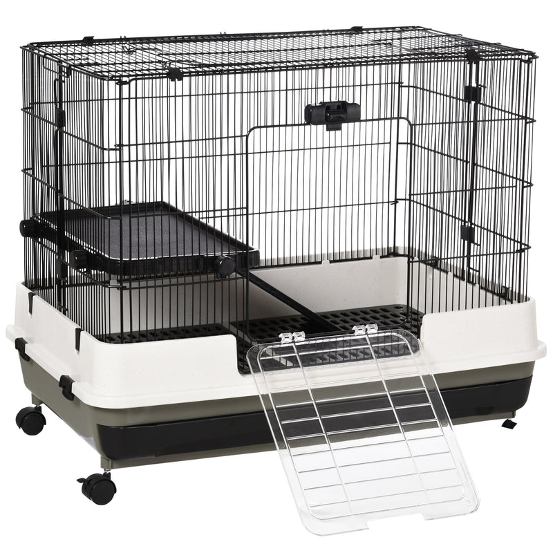 PawHut Small Animal Guinea Pigs Hutches Steel Wire Rabbit Cage Pet Play House  W/ Waste Tray Black