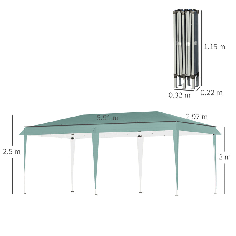 Outsunny Pop Up Gazebo, Double Roof Foldable Canopy Tent, Wedding Awning Canopy w/ Carrying Bag, 6 m x 3 m x 2.65 m, Green