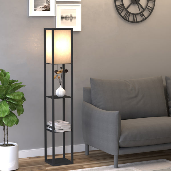 HOMCOM Modern Shelf Floor Lamp Soft Light 4-tier Open Shelves Living Room Storage Display