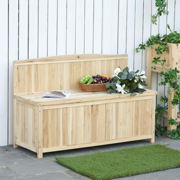Outsunny Garden Arch Wood Bench Outdoor Storage Box Garden Furniture Chair 115L x 45W x 75Hcm