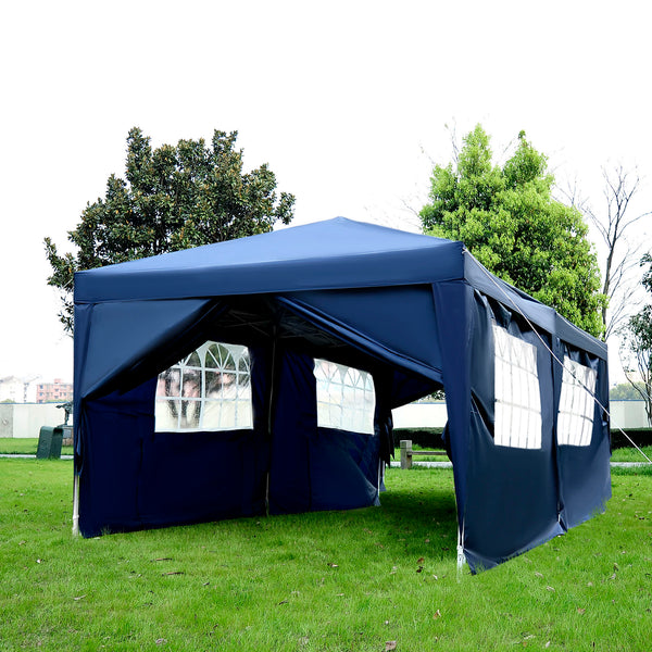 Outsunny 3 x 6m Garden Heavy Duty Water Resistant Pop Up Gazebo Marquee Party Tent Wedding Canopy Awning-Blue