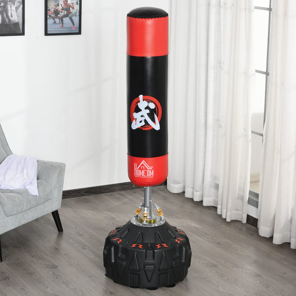 HOMCOM 6FT Adult Freestanding Boxing Punch Bag Stand w/ Fillable Base Absorption Springs Suction Cups Professional Work Out Home Gym