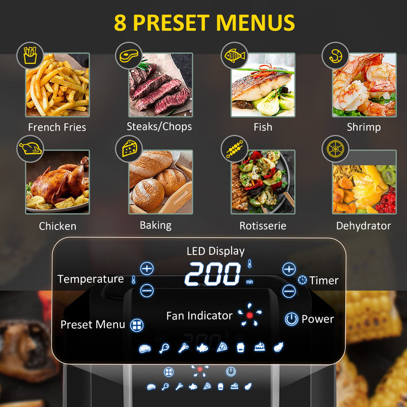 HOMCOM Air Fryers, 1700W 6.5L Air Fryers Oven with Digital Display, Rapid Air Circulation, Adjustable Temperature, Timer and Nonstick Basket Black