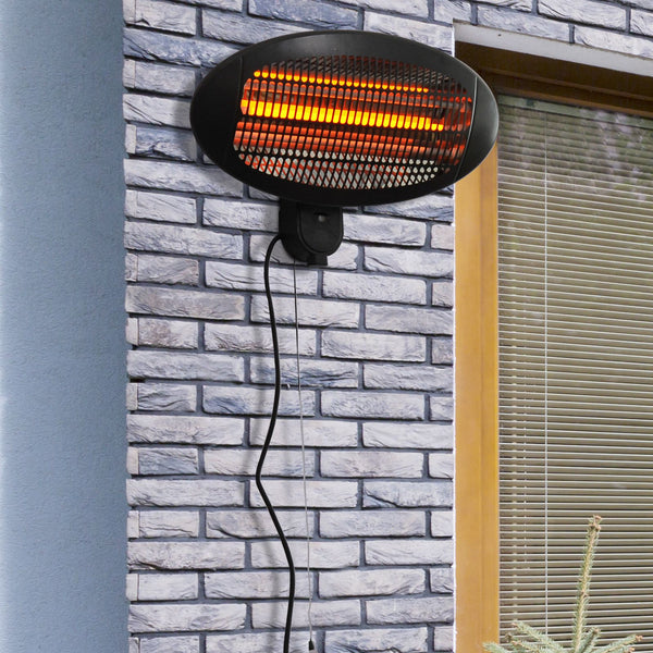 Outsunny 2kw Wall Mounted Infrared Electric Patio Heater Garden Outdoor Heating Warmer Waterproof 3 Power Settings Tilt Angle
