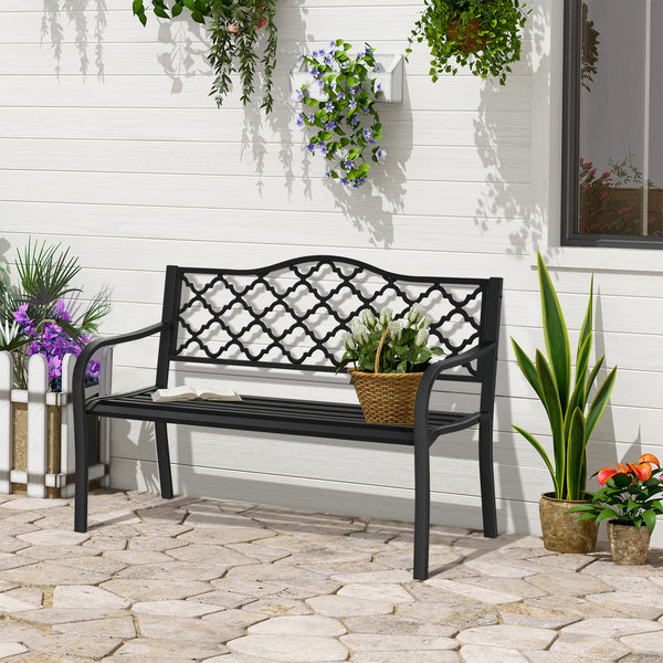 Outsunny 2-Seater Outdoor Garden Bench Cast Iron Antique Park Loveseat Chair with Armrest for Yard, Lawn, Porch, Patio, Steel