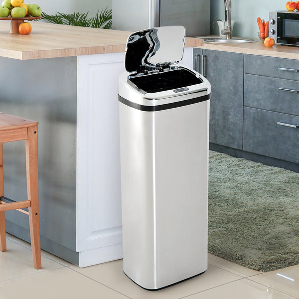 HOMCOM 50L Infrared Touchless Automatic Motion Sensor Dustbin Stainless Steel Trash Can Home Office