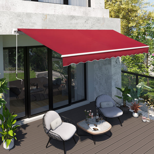 Outsunny 4x2.5m Garden Patio Retractable Manual Awning Window Door Sun Shade Canopy with Fittings and Crank Handle Wine Red