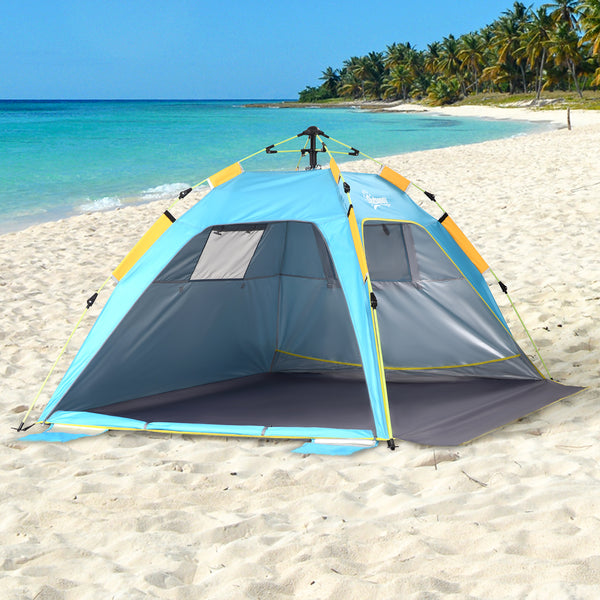 Outsunny Pop-up Beach Tent Sun Shade Shelter for 1-2 Person UV Protection Waterproof with Ventilating Mesh Windows Closable Door Sandbags Light Blue