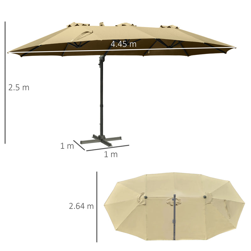 Outsunny 4.5m Double-Sided Rectangular Patio Parasol, Large Garden Umbrella with Crank Handle, 360Â° Cross Base for Bench, Outdoor, Khaki