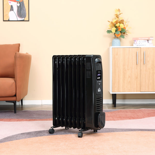 HOMCOM 2180W Digital Oil Filled Radiator, 9 Fin, Portable Electric Heater with LED Display, 3 Heat Settings, Safety Cut-Off and Remote Control, Black
