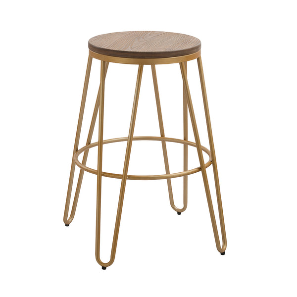 LPD Ikon Wood Seat With Gold Effect Hairpin Legs Bar Stool
