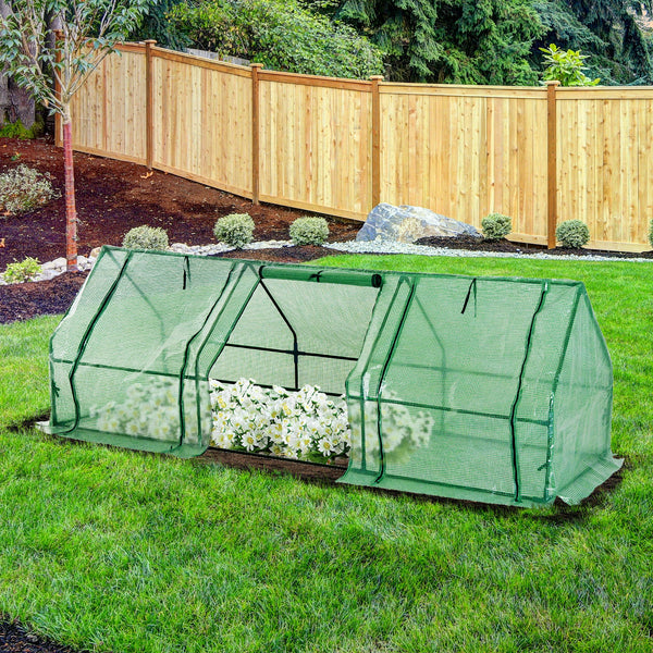 Outsunny 270 x 90 x 90 cm Steel Frame Poly Tunnel Steeple Greenhouse - Green