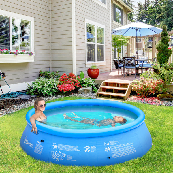 Outsunny Inflatable Swimming Pool Family-Sized Blow Up Pool Round Paddling Pool with Hand Pump for Kids, Adults, Outdoor, Backyard, 274cm x 76cm, Blue