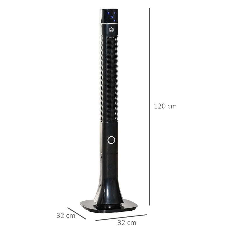 HOMCOM 47" Anion Tower Fan Cooling for Bedroom with 3 Speed, 12h Timer, Oscillating, LED Display, Remote Controller, Black