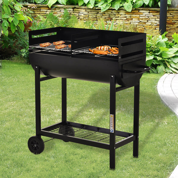 Outsunny Charcoal BBQ Trolley Charcoal Grill Cooker Patio Outdoor Garden Heating Heat Smoker with Wheels, Black 90 x 45 x 96cm