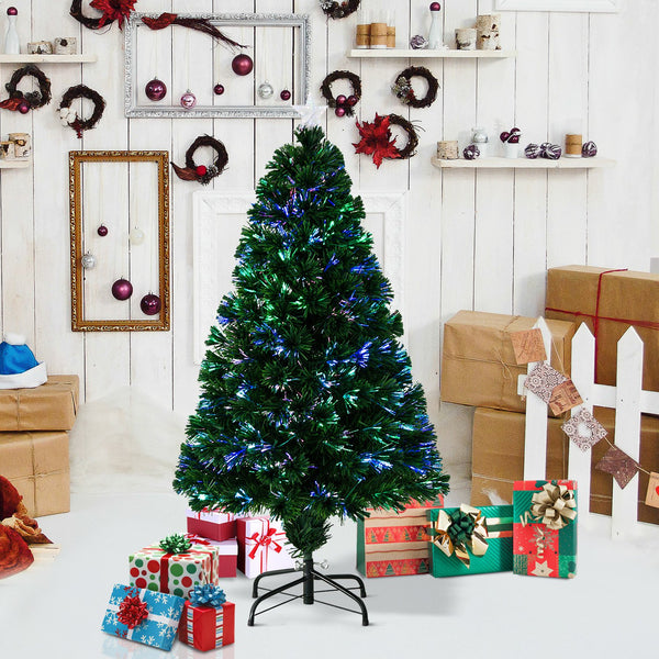 HOMCOM Artificial Christmas Tree, Metal Base, Pre-Lit, 1.2m
