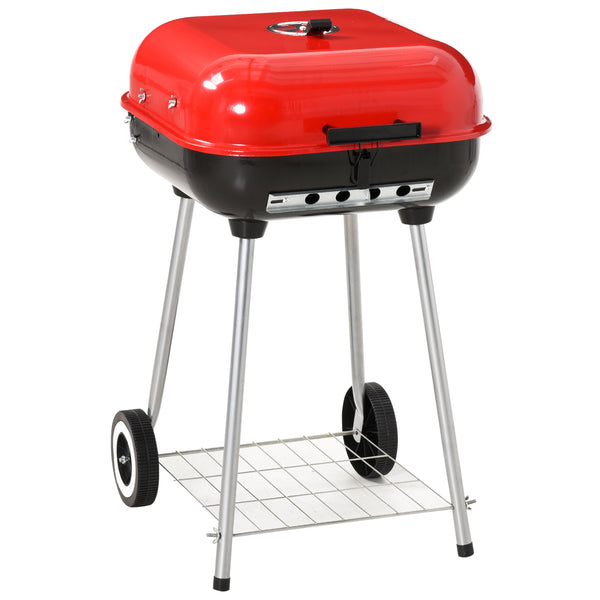 Outsunny Charcoal Trolley BBQ Garden Outdoor Barbecue Cooking Grill High Temperature Powder Wheel 46x52.5x76cm