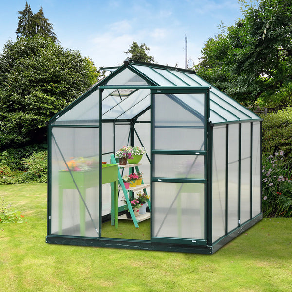 Outsunny Aluminium Frame Greenhouse Large Walk-In Green House Garden Plants Grow Galvanized Base w/ Slide Door (6 x 8ft)