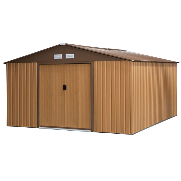 Outsunny 13ft x 11ft Outdoor Garden Roofed Metal Storage Shed Tool Box with Foundation Ventilation & Doors Yellow