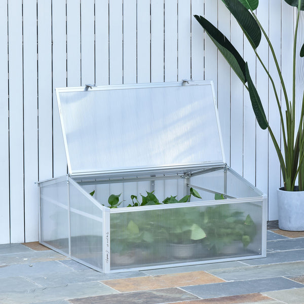 Outsunny Outdoor Greenhouse Polycarbonate Grow House Flower Vegetable Plants Raised Bed Garden Allotment Protector Aluminum Frame 100 x 100 x 48 cm