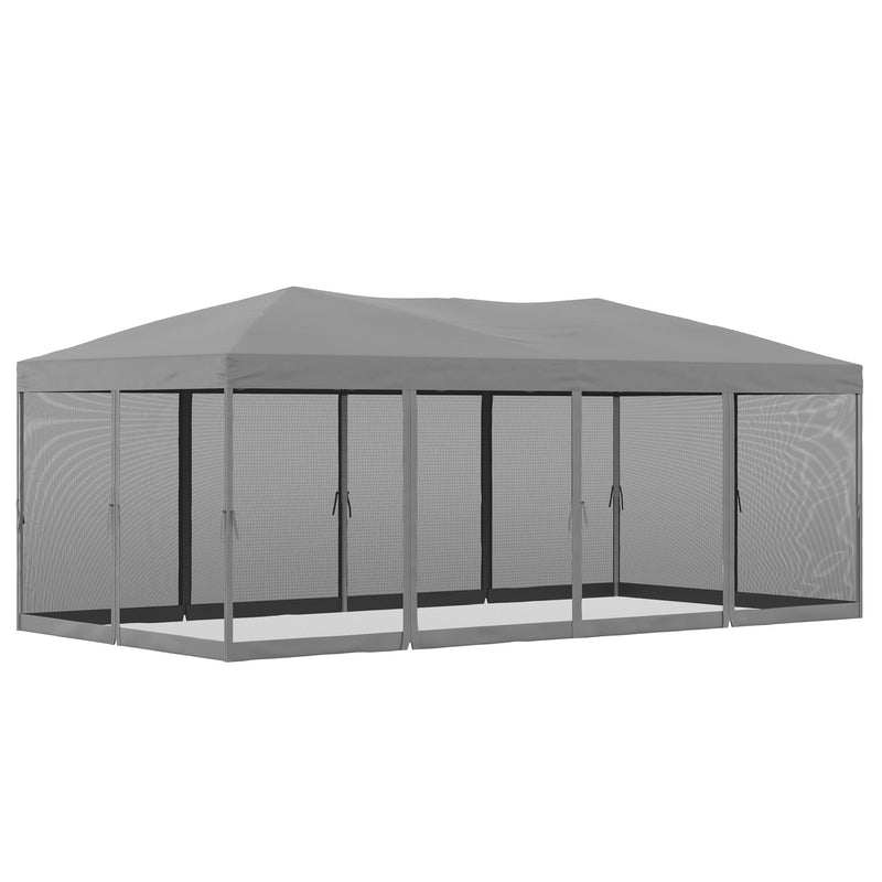 Outsunny 3 x 6 m Garden Outdoor Metal Gazebo Water-Resistant Pop-Up Party Tent Canopy Marquee with Mesh Sidewalls Plus Free Storage Bag - Grey