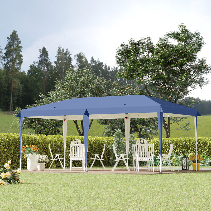 Outsunny Pop Up Gazebo, Double Roof Foldable Canopy Tent, Wedding Awning Canopy w/ Carrying Bag, 6 m x 3 m x 2.65 m, Blue