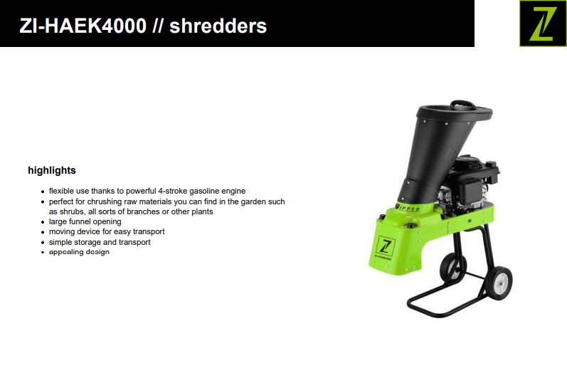 Zipper HAEK4000 50 MM Petrol Garden Shredder