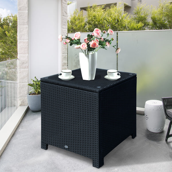 Outsunny Rattan Garden Furniture Side Table Patio Frame Tempered Glass New (Black)