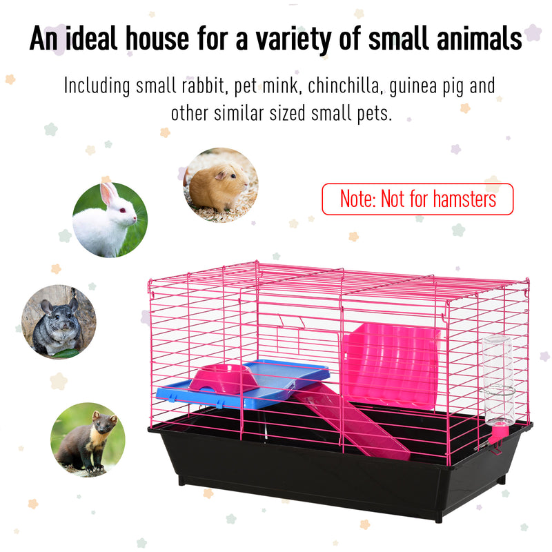 PawHut Dwarf Hamster Metal Cage Guinea Pigs Hutches w/ Tunnels Pink